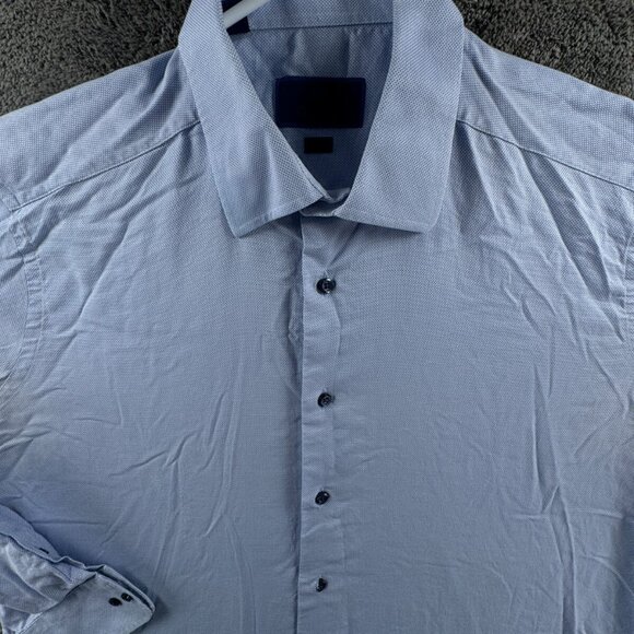 David Donahue Dress Shirt Men 17.5 34/35 Trim Fit Button Up Long Sleeve Blue - Picture 1 of 16